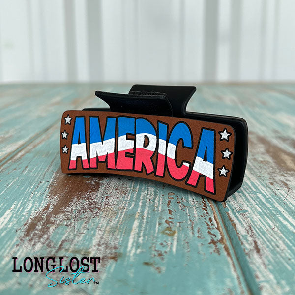 America Hand Painted Large Hair Claw Clip