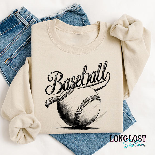 Baseball Sketch Sand Sweatshirt | Long Lost Sister Boutique