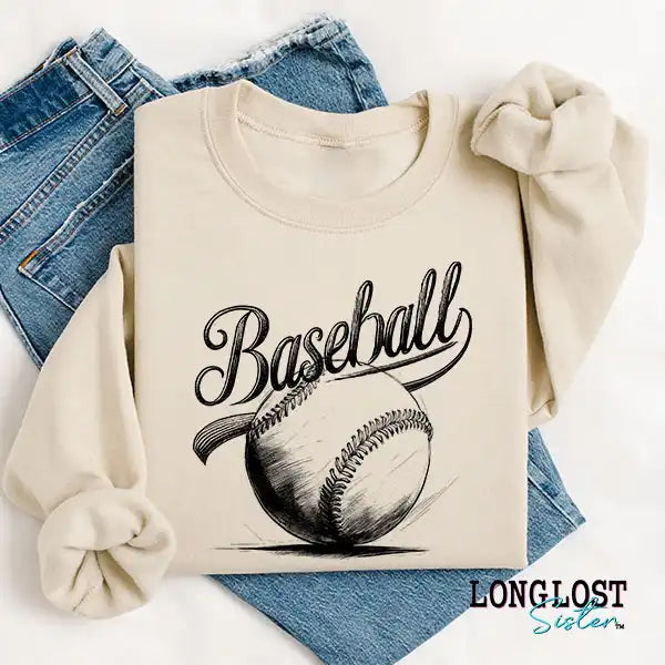 Baseball Sketch Sand Sweatshirt | Long Lost Sister Boutique