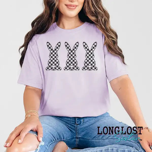 Checker Bunny Graphic T-shirt | Long Lost Sister Boutique