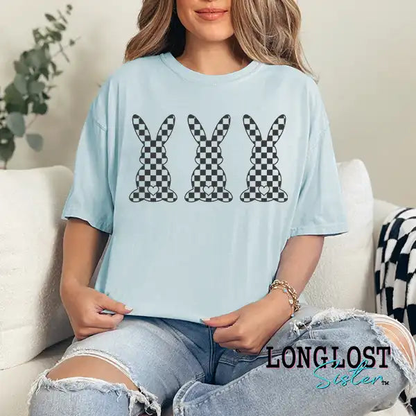 Checker Bunny Graphic T-shirt | Long Lost Sister Boutique