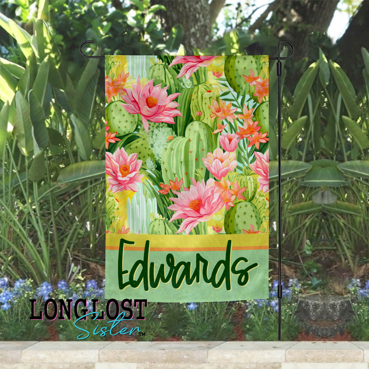 Cactus Flowers Personalized Garden Flag | Long Lost Sister Boutique