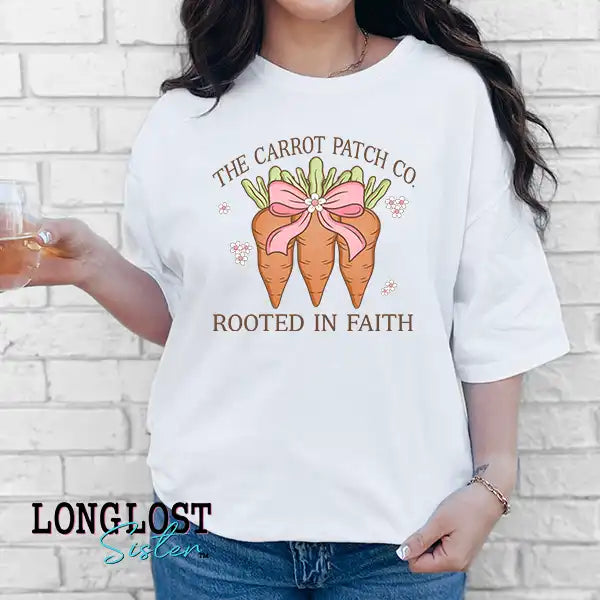 The Carrot Patch Co Rooted In Faith Easter Graphic T-shirt | Long Lost Sister Boutique