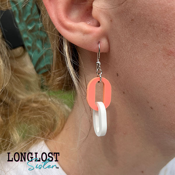 Coral & White Oval Linked Earrings