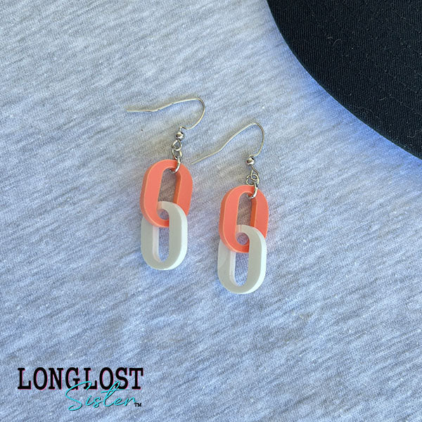 Coral & White Oval Linked Earrings
