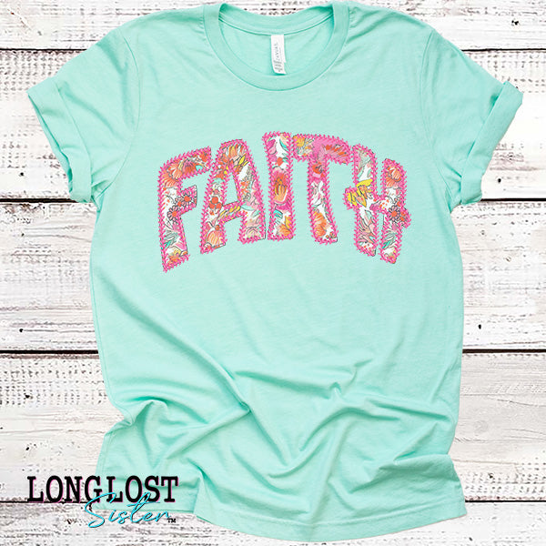 Faith Floral Faux Stitched Graphic Tee