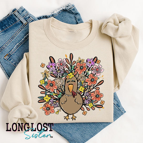 Floral Turkey Fall Sweatshirt | Long Lost Sister Boutique