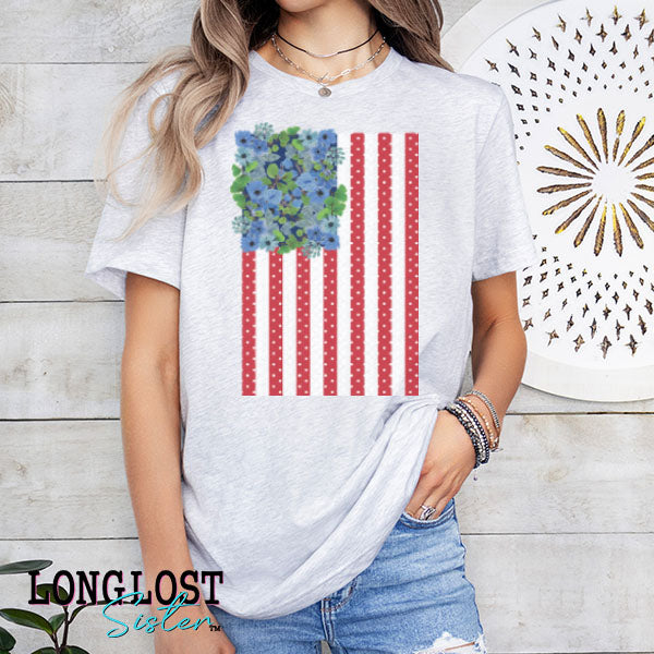 Floral & Lace American Flag Graphic Tee