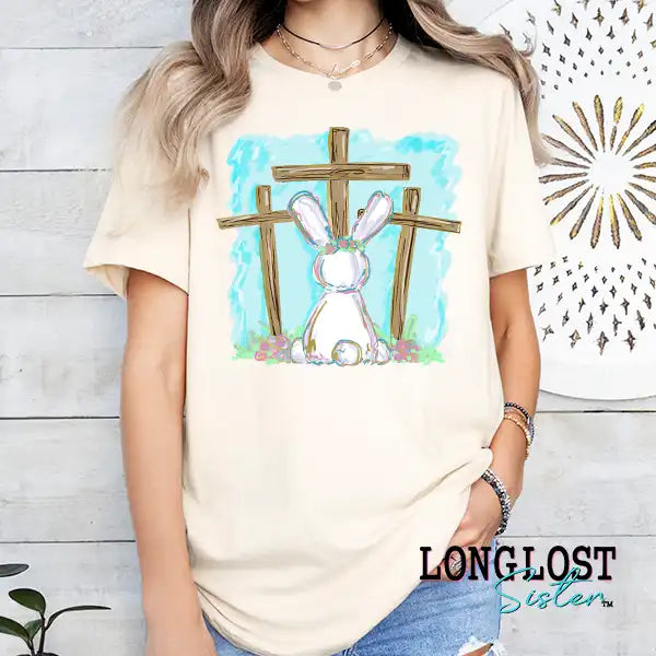 Bunny and Crosses Easter Graphic T-shirt | Long Lost Sister Boutique