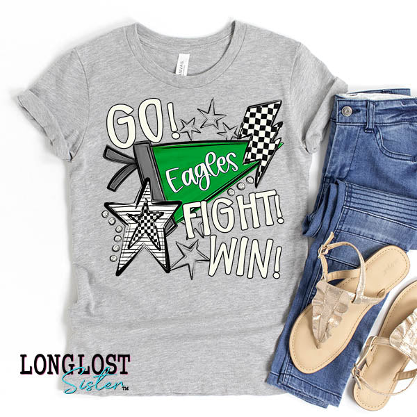 Go Fight Win Pennant Checker Custom Mascot Kids T-shirt | Long Lost Sister Boutique