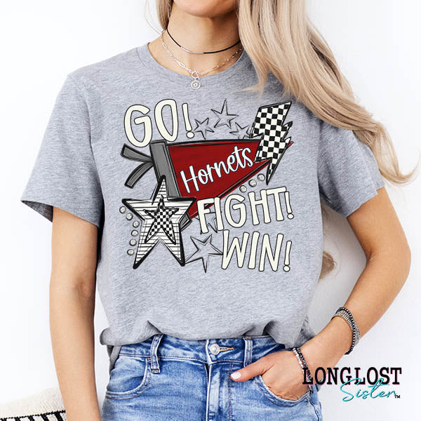 Go Fight Win Pennant Checker Custom Mascot Graphic Tee | Long Lost Sister Boutique