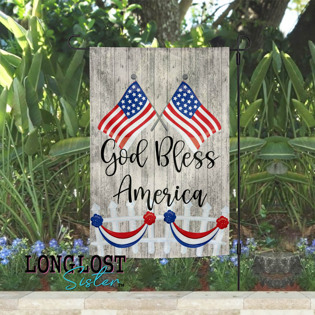 God Bless America Red White Blue Patriotic Garden Flag | Long Lost Sister Boutique