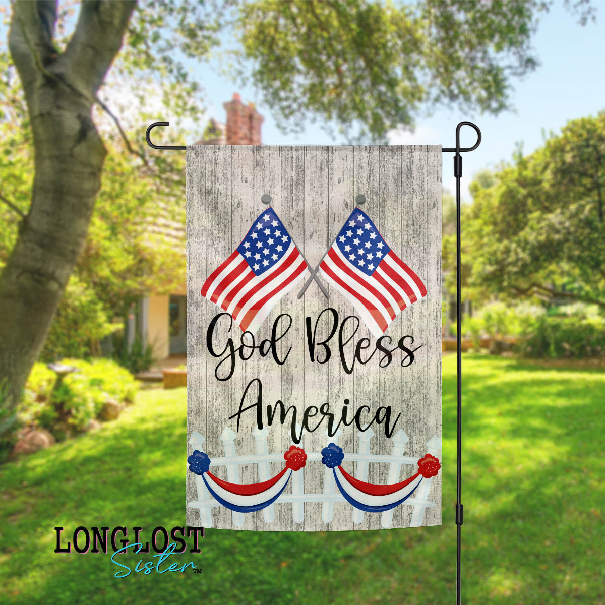 God Bless America Red White Blue Patriotic Garden Flag | Long Lost Sister Boutique