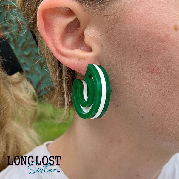 Green & White Hoop Earrings