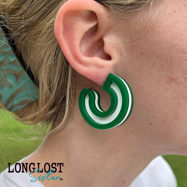 Green & White Hoop Earrings