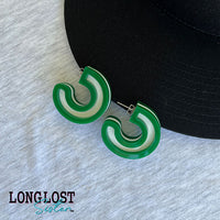 Green & White Hoop Earrings