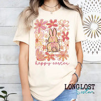 Happy Easter Boho Bunny and Flowers Graphic T-shirt | Long Lost Sister Boutique