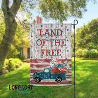 Land of the Free Patriotic Truck Red White and Blue Garden Flag | Long Lost Sister Boutique