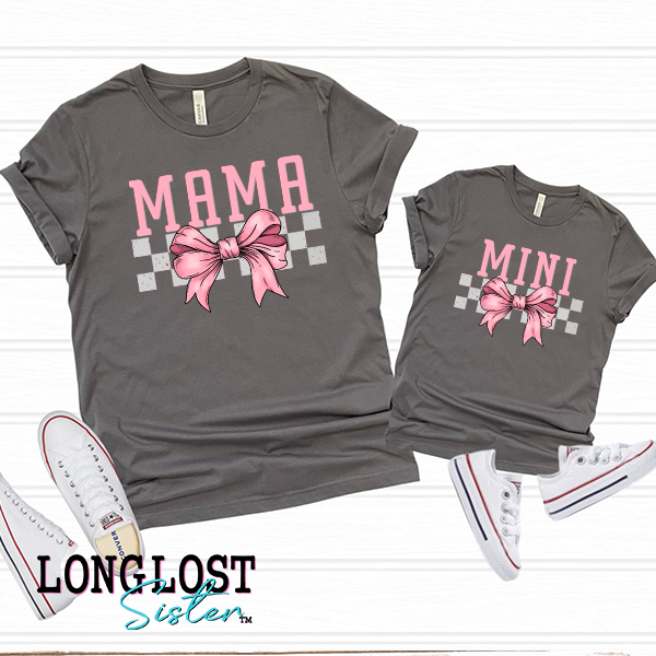 Pink Bow Checkered Matching Mama & Mini T-shirts | Long Lost Sister Boutique