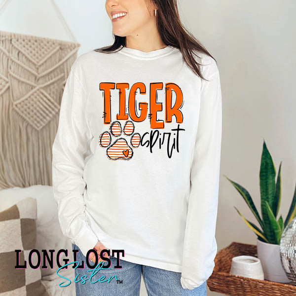 Custom Team Mascot Spirit with Paw Print on White Long Sleeve T-shirt