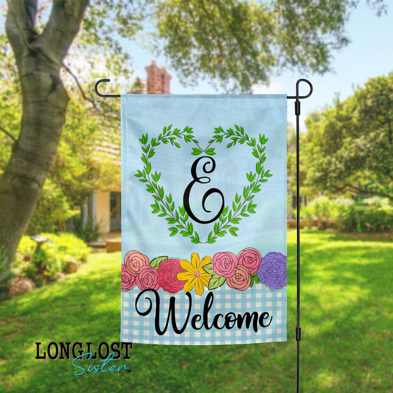 Welcome Floral Monogrammed Garden Flag | Long Lost Sister Boutique