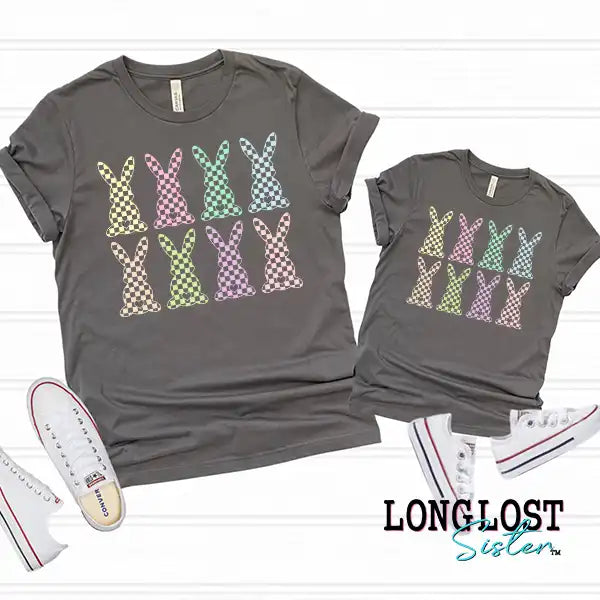 Pastel Checker Bunnies Easter Mama & Mini T-shirts | Long Lost Sister Boutique