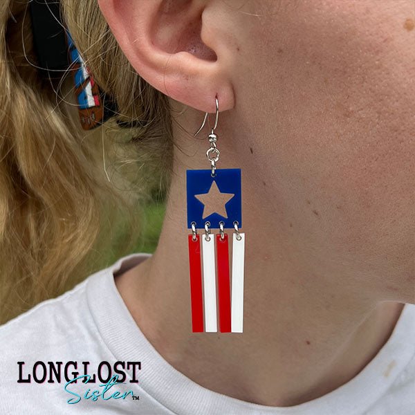 Patriotic Star & Stripes Red White & Blue Earrings