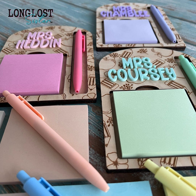 Teacher Personalized Sticky Note & Pen Holder | Long Lost Sister Boutique