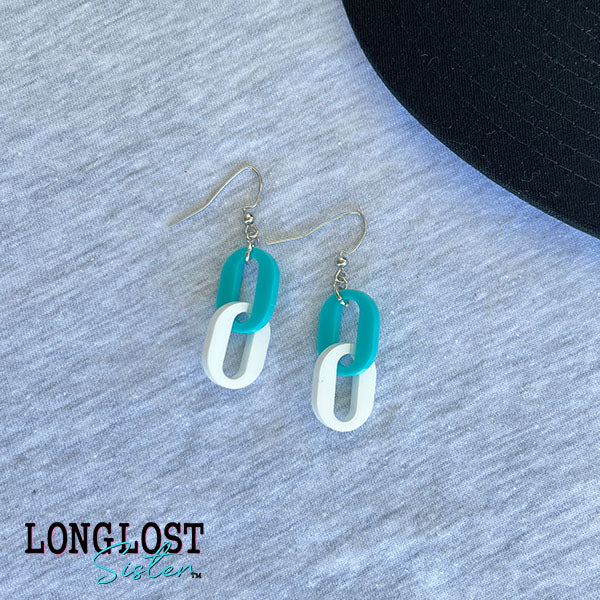 Turquoise & White Oval Linked Earrings