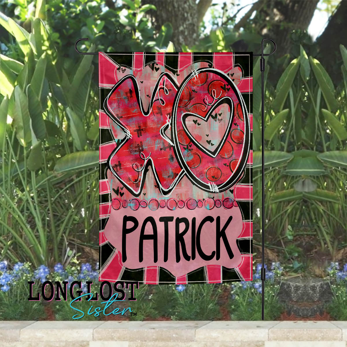 XO Valentine Personalized Pink and Red Garden Flag