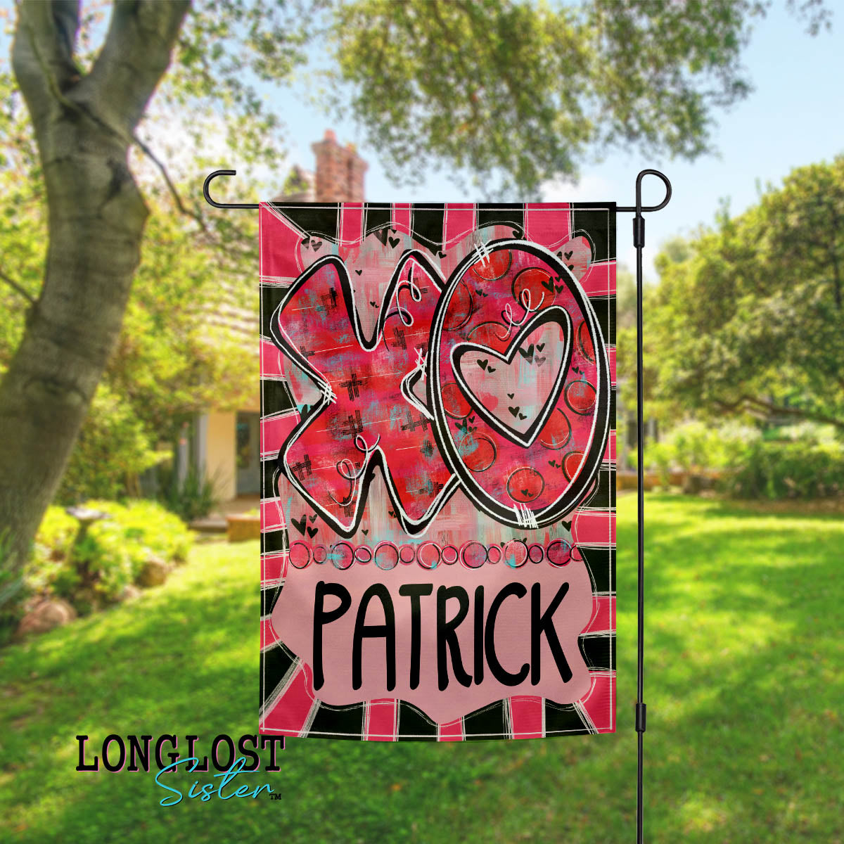 XO Valentine Personalized Pink and Red Garden Flag