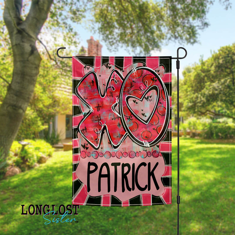 XO Valentine Personalized Pink and Red Garden Flag