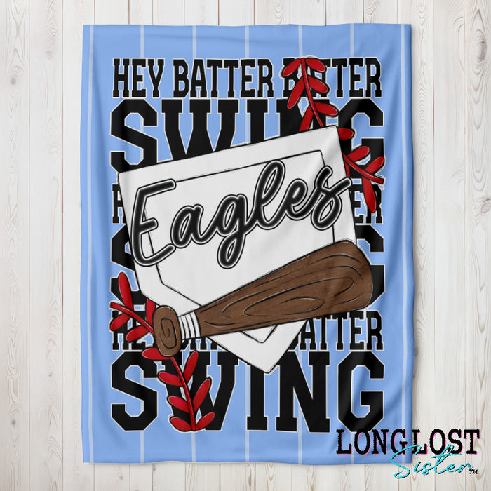 Baseball Softball Hey Batter Batter Columba Blue Custom Blanket | Long Lost Sister Boutique