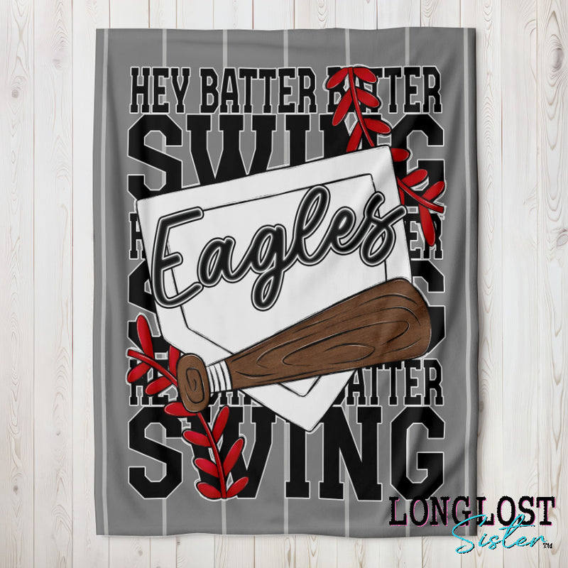 Baseball Softball Hey Batter Batter Gray Custom Blanket | Long Lost Sister Boutique