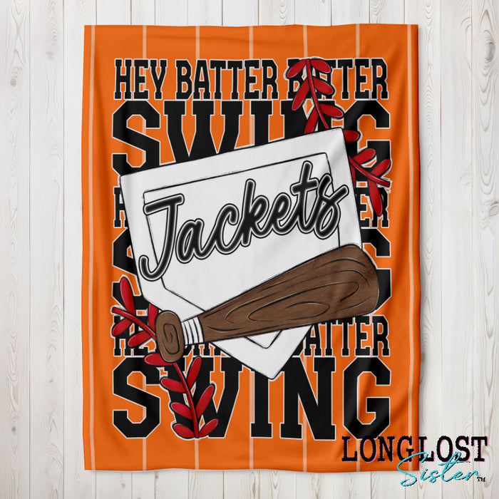 Baseball Softball Hey Batter Batter Orange Custom Blanket | Long Lost Sister Boutique