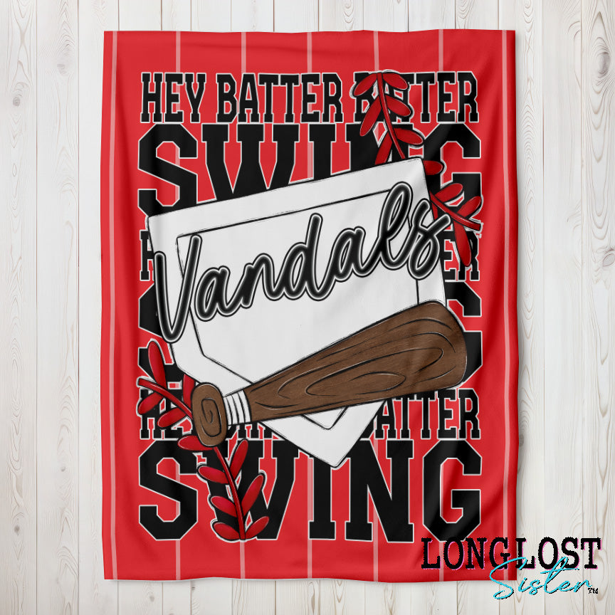 Baseball Softball Hey Batter Batter Red Custom Blanket | Long Lost Sister Boutique