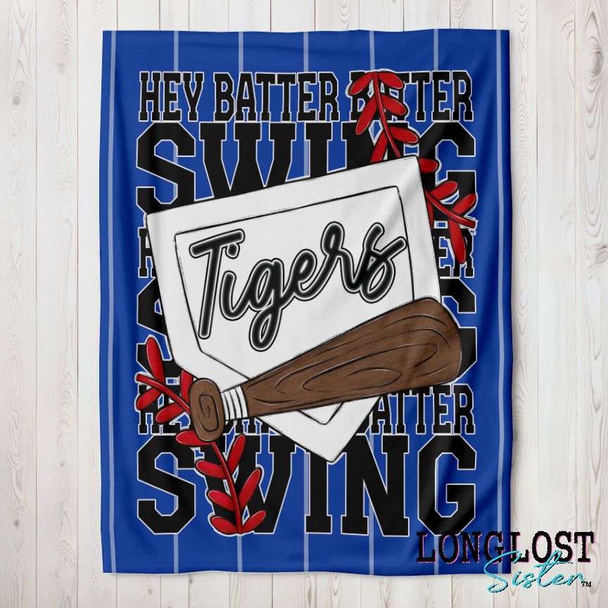 Baseball Softball Hey Batter Batter Royal Blue Custom Blanket | Long Lost Sister Boutique