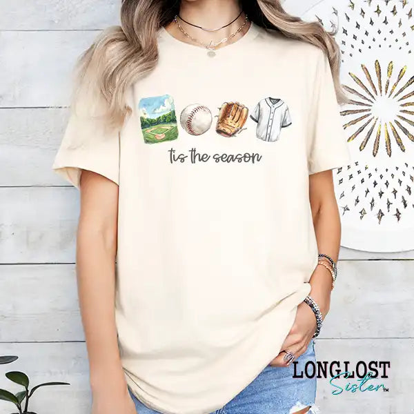 Baseball Watercolor Tis The Season Graphic Tee | Long Lost Sister Boutique