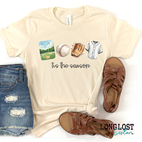 Baseball Watercolor Tis The Season Kids T-shirt | Long Lost Sister Boutique