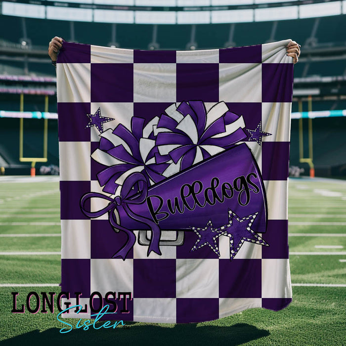 Cheer Megaphone Checkered Purple Custom Mascot Blanket | Long Lost Sister Boutique