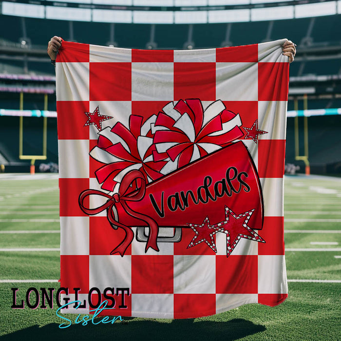 Cheer Megaphone Checkered Red Custom Mascot Blanket | Long Lost Sister Boutique