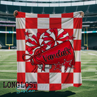 Cheer Megaphone Checkered Personalized Mascot Blanket | Long Lost Sister Boutique