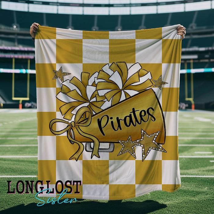 Cheer Megaphone Checkered Vegas Gold Custom Mascot Blanket