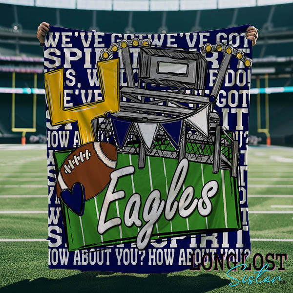 Football We've Got Spirit Navy Custom Mascot Blanket | Long Lost Sister Boutique