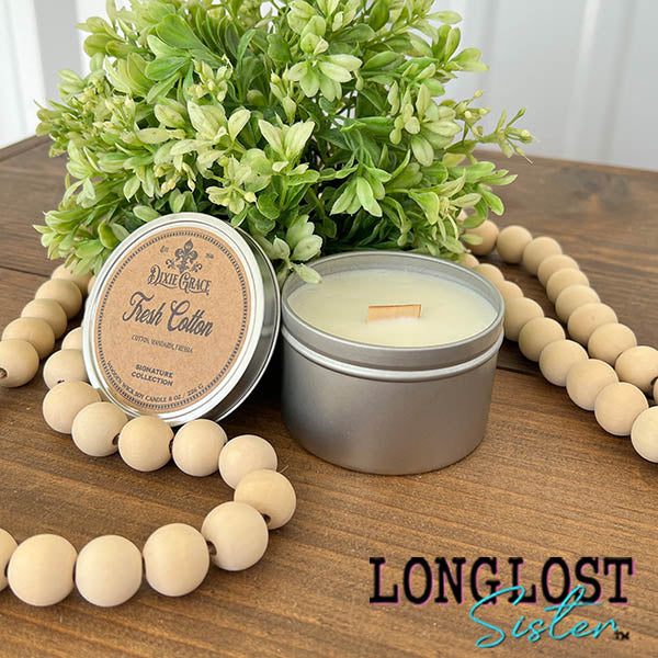 fresh cotton wooden wick candle fresh linen cotton scent long lost sister boutique