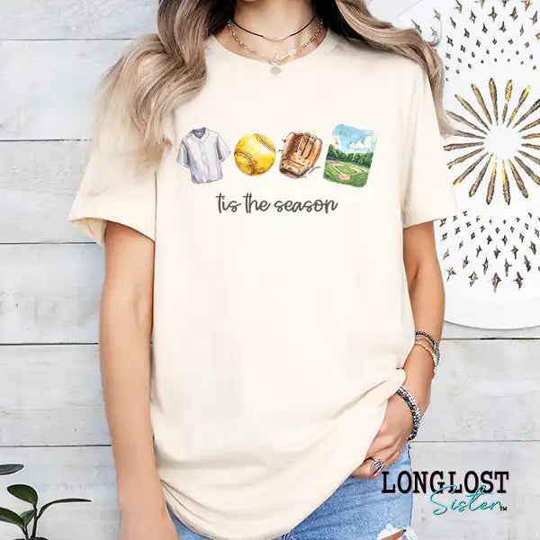 Softball Watercolor Tis The Season Graphic Tee | Long Lost Sister Boutique