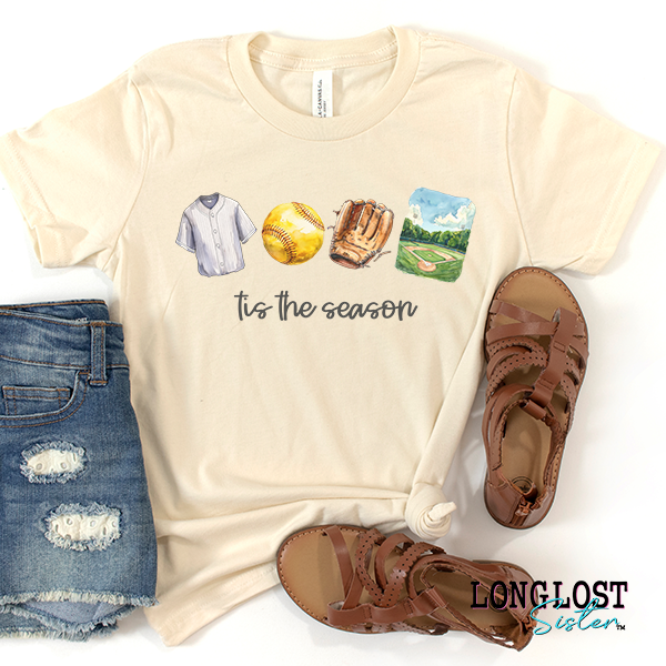 Softball Watercolor Tis The Season Kids T-shirt | Long Lost Sister Boutique