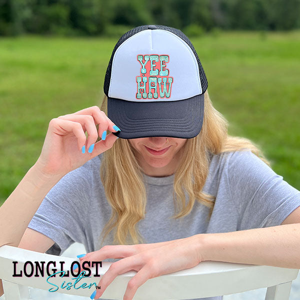 Yee Haw & Stars Turquoise & Coral Trucker Hat